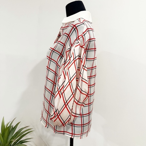 Dice Kayek Plaid Puff-Sleeve Collared Shirt- Red and White size S paid $1000 - Picture 4 of 12